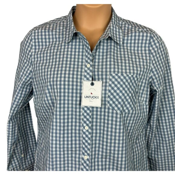 UNTUCKIT Crispo Blue Check Shirt Button Front Gingham Blouse - Picture 3 of 5